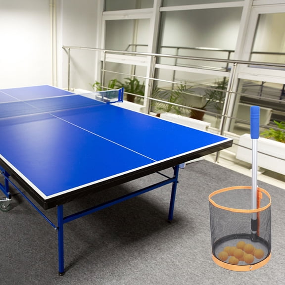 FENGGUIQU 1Pc Orange Portable Pingpong Ball Picker with Strong Telescopic Pole and Spacious Ball Collection Net