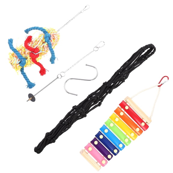 FENGGUIQU Rooster and Hen Plaything, Assorted Colors, Stainless Steel, Plastic, Cotton Rope, for Pet Birds