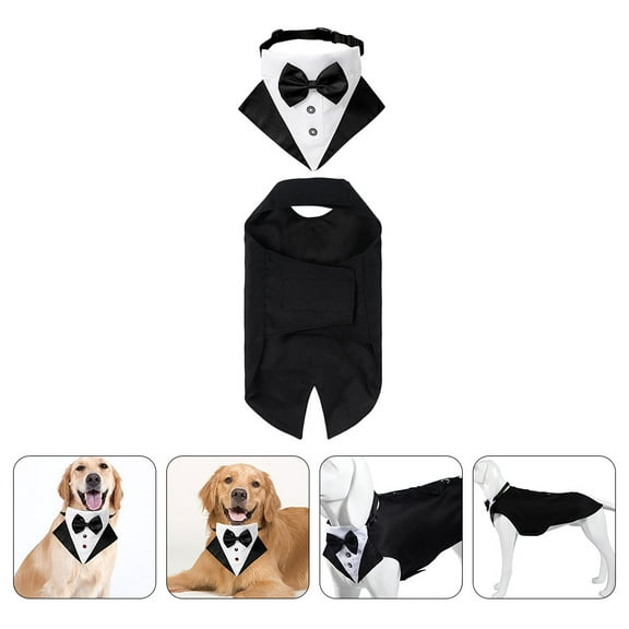 FENGGUIQU Tuxedo Suit and Bandana Set, Breathable Formal Pet Outfit for Special Events and Parties, Easy to Wear