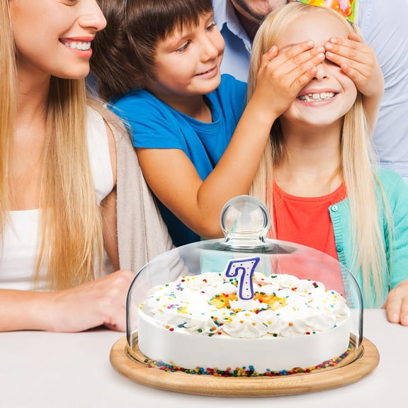 FENGGUIQU 1Set Glass Cake Dome and Wooden Tray Display Stand for Home Party Banquet and Cafe Use