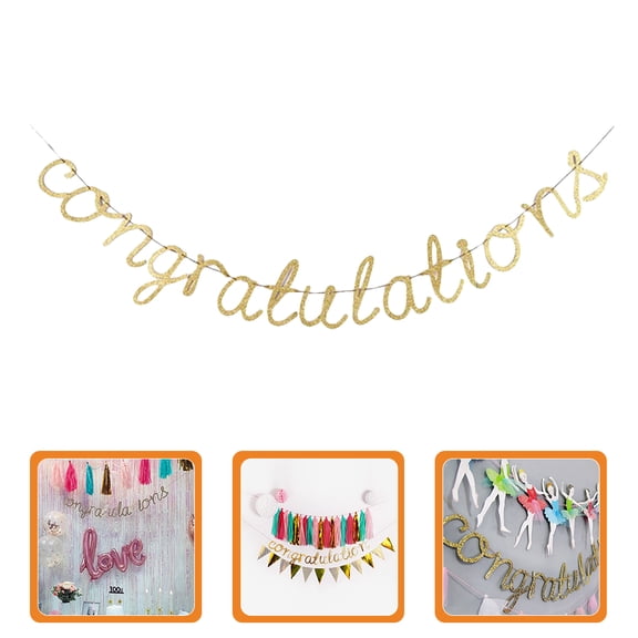 FENGGUIQU 1Set Golden Sequin Banner for Decor Graduation Celebration Photo Display