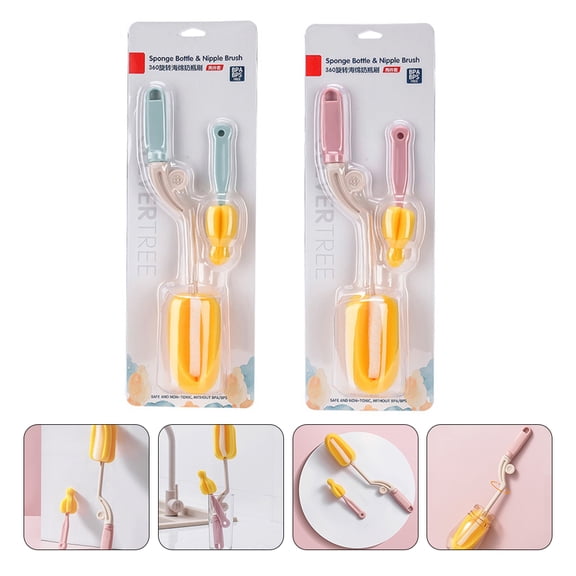 FENGGUIQU 1Set Milk Bottle Brush Pink Food Grade Safe Material with Easy Use Long Handle