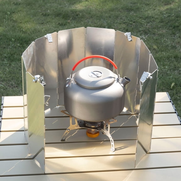 FENGGUIQU 1Set Portable Aluminum Alloy Stove Wind Guard Foldable Windshield for Camping and Hiking