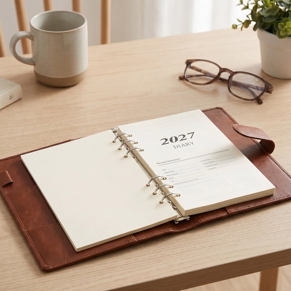FENGGUIQU 2027 Beige A5 Monthly Planner Refill Loose Leaf Paper Inserts 6 Binder Holes