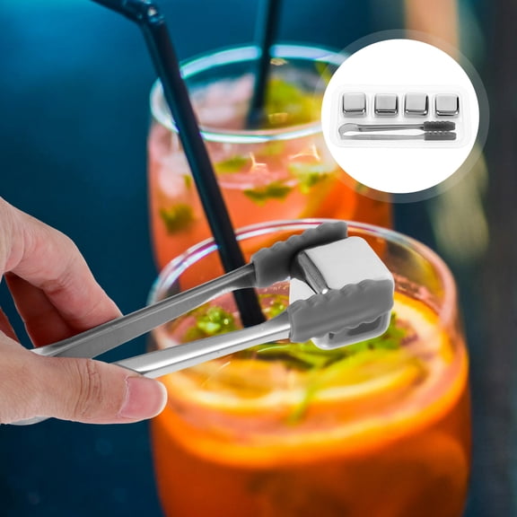 FENGGUIQU 1Set Stainless Steel Ice Cubes Set, Plated Silver Metal Chilling Stones for Home Bar Use