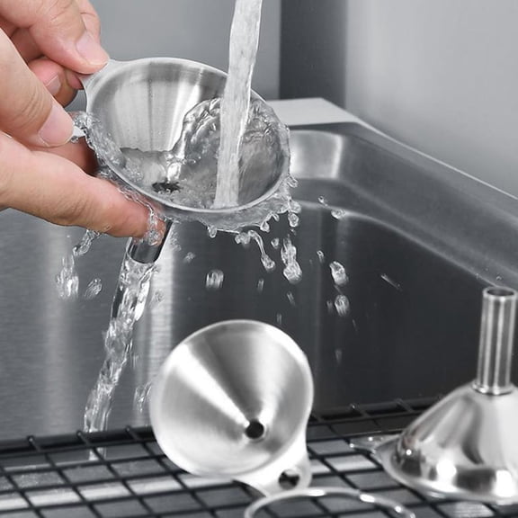FENGGUIQU Stainless Steel Kitchen Funnel Set with Cleaning Brush for Liquid Transfer, Oil, Sauce, and Cooking Use