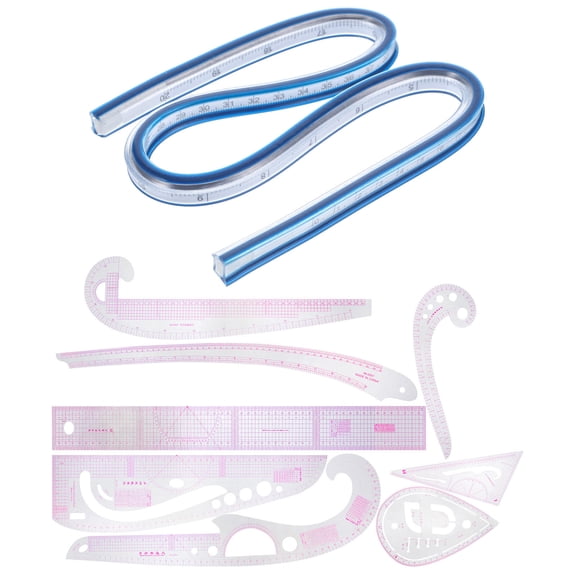 FENGGUIQU 1Set Transparent Plastic Tailor Sewing Ruler Set with Clear Scale for Home Sewing Use