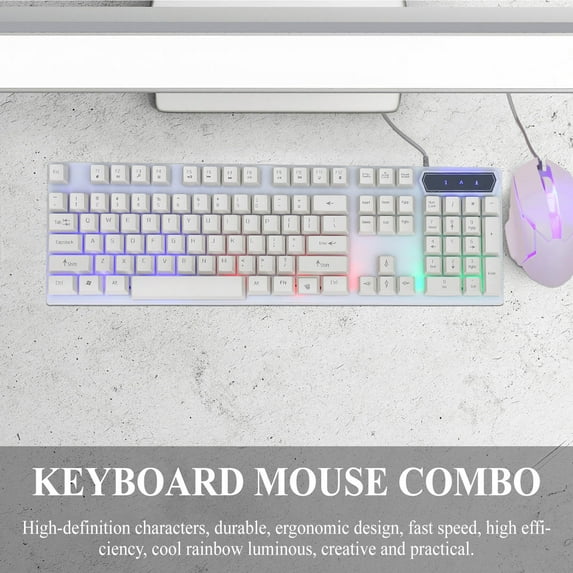 FENGGUIQU White Gaming Keyboard and Mouse Combo with LED Backlight and for PC and Laptop