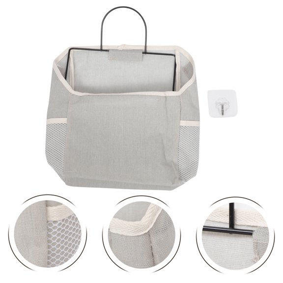 FENGGUIQU 1Pc Door Back Storage Bag Grey Canvas Hanging Organizer for Room Tidying and Storage