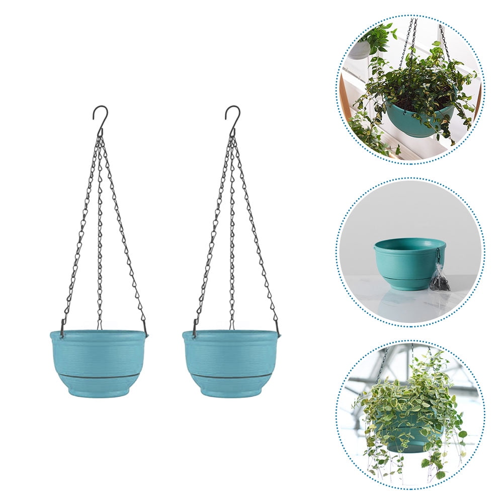 FENGGUIQU 2 Pcs Hanging Flower Pot for Balcony Plastic Green for Living Room 9.2*5.5in