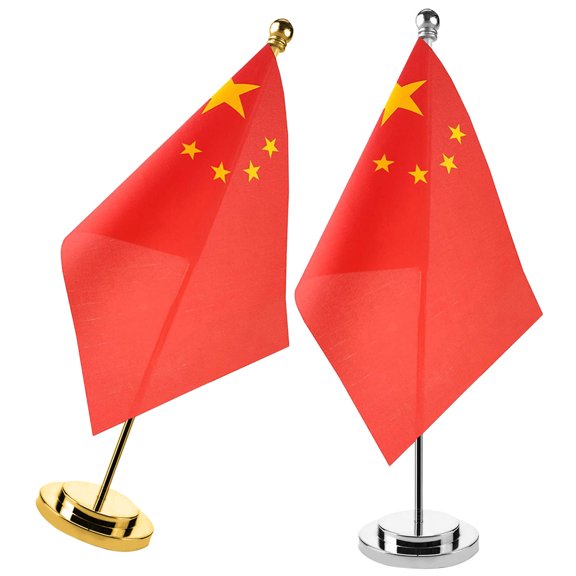 FENGGUIQU 2 Sets of Decorative Table Flag with Metal Base for Home and Office in Gold and Silver