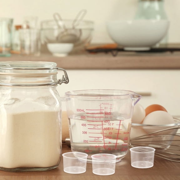 FENGGUIQU 200Pcs Compact Plastic Measuring Container with Clear Scale for Baking and Liquid Storage
