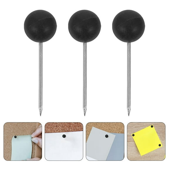 FENGGUIQU 200pcs Map Marking Round Needle Pin Black Plastic For Home Use