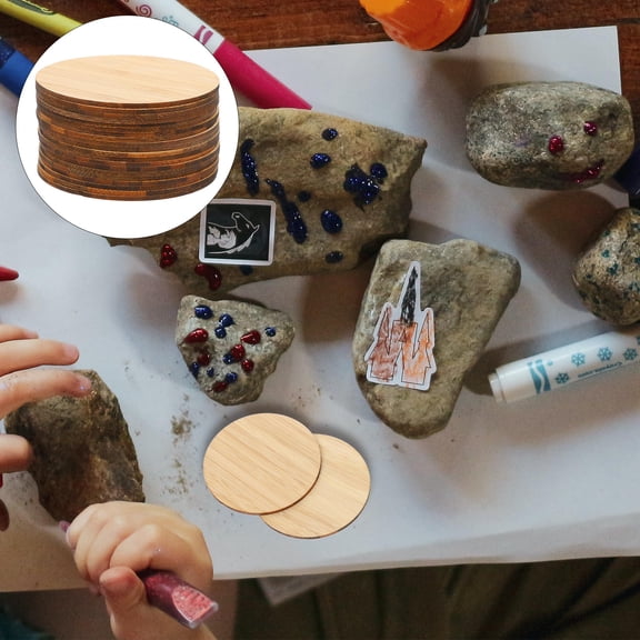 FENGGUIQU 20PCS Unfinished Circle for Painting Circle Light Brown Craft Ornaments Decoration Material