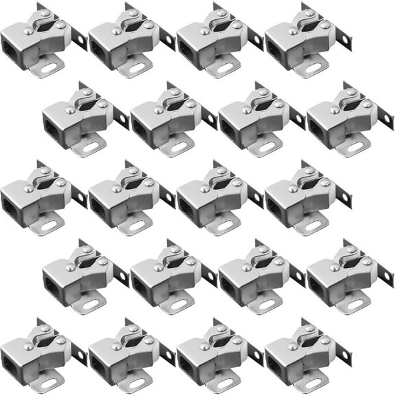 FENGGUIQU 20Pcs Cabinet Door Catch Plated Silver Double Roller Catch Cold Rolled Steel Reduction