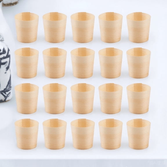 FENGGUIQU 20Pcs Biodegradable Wood Cups Portable Round Cups for Drinks and Salads