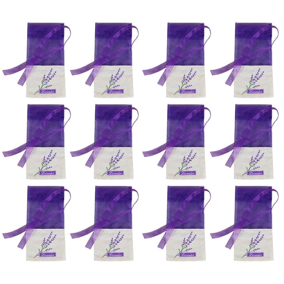 FENGGUIQU 24Pcs Lavender Sachet Pouches Purple with Floral Pattern for Household Storage