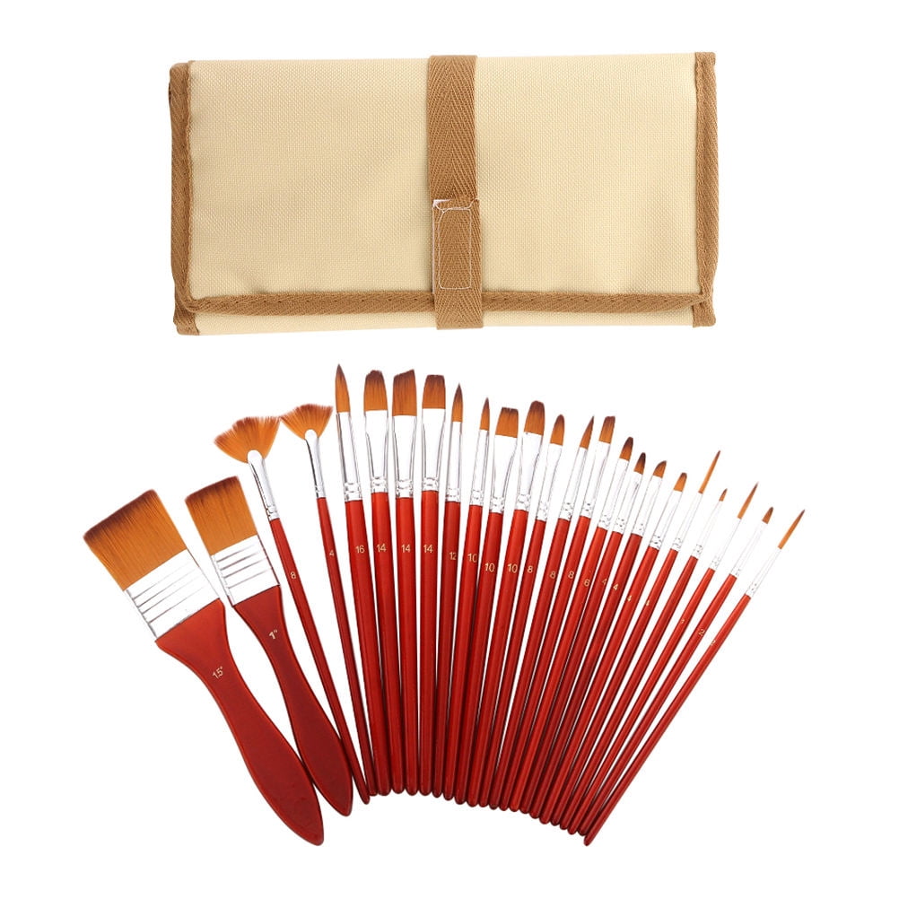FENGGUIQU 24-Piece Watercolor Brush Set with Nylon Bristles and Brown Handles for Painting and Art Supplies