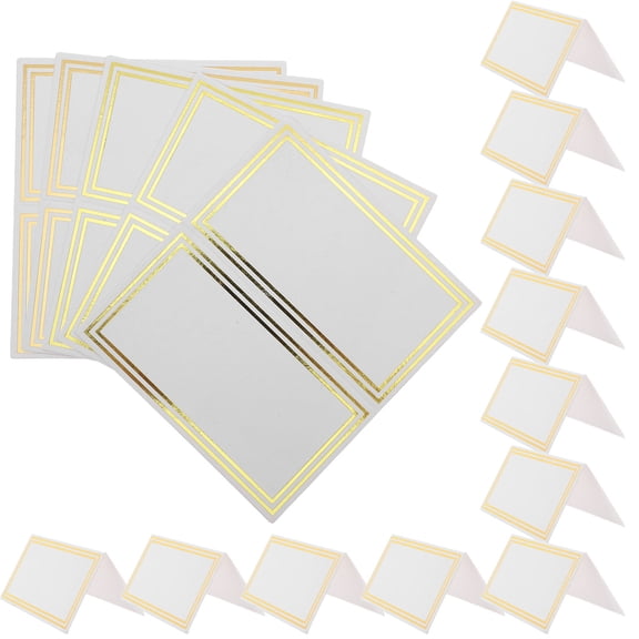 FENGGUIQU 25Pcs Blank Seating Chart Name Cards with Plated Gold Foil Design for Dinner Parties and Events