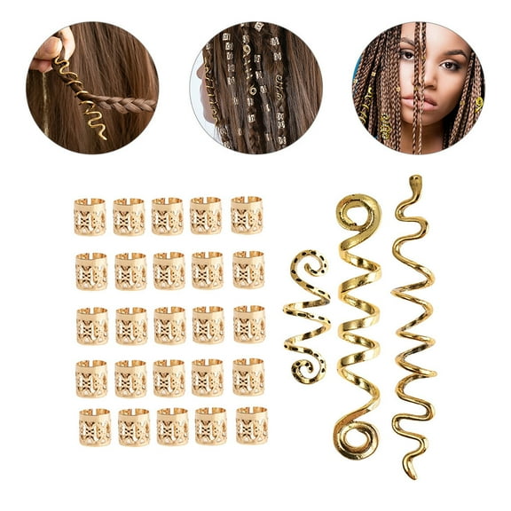 FENGGUIQU 28Pcs Golden Braid Hair Accessories Viking Hair Decorations for Braids and Dreadlocks