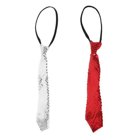 FENGGUIQU 2Pcs Adult Sequin Tie Multi Color Pre Tied Elastic Neckwear for Graduation Prom and Costume