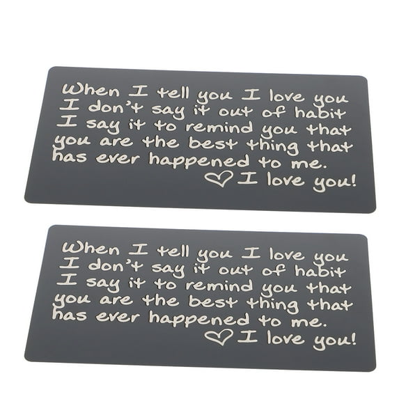 FENGGUIQU 2Pcs Engraved Aluminum Wallet Cards Black Decorative Inserts with Romantic Messages for Boyfriend