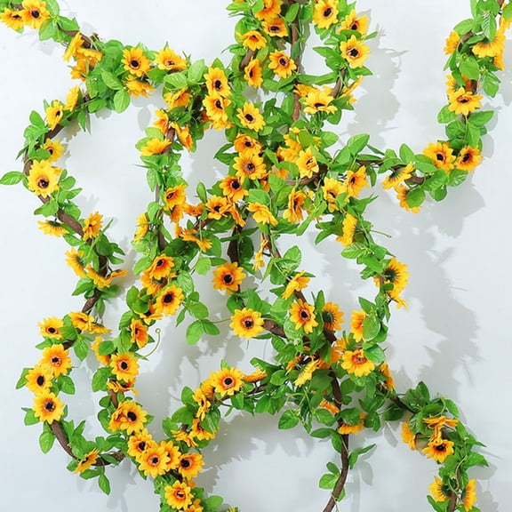 FENGGUIQU 2-Pack Artificial Sunflower Vine Hanging Plants Bright Yellow Wedding Room Decor Home Office Wall Decoration