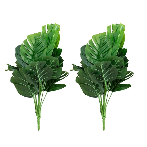 FENGGUIQU 2Pcs Faux Artificial Palm Branches Green Leaves Decor for Tropical Luau Party and Home