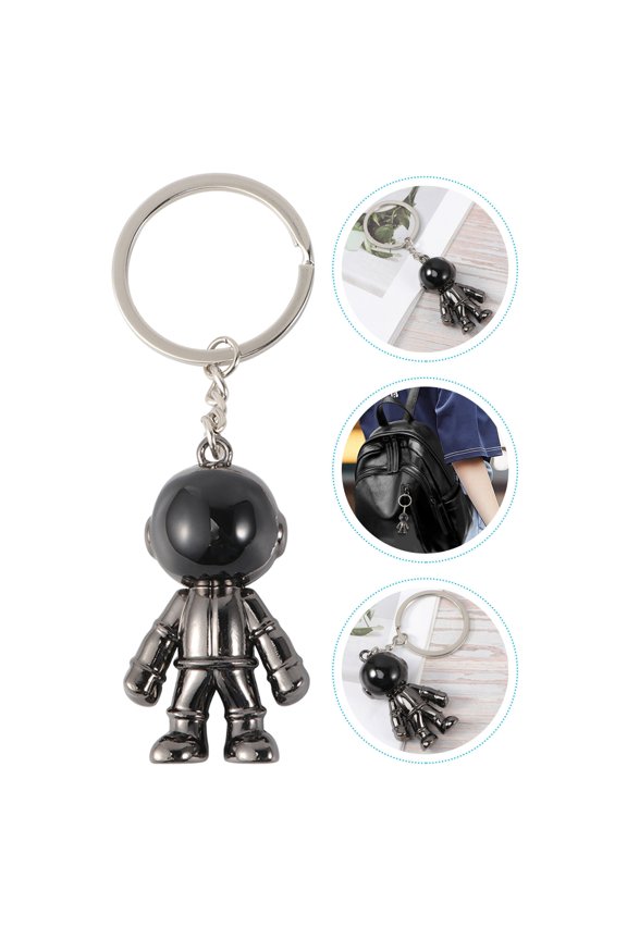 2Pcs Black Alloy Astronaut Key Pendants Lightweight Space Robot Bag Accessory