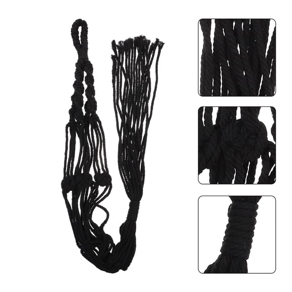 FENGGUIQU Set of 2 Black Cotton Rope Hanging Plant Holders, Indoor and Outdoor Decorative Planter Hangers