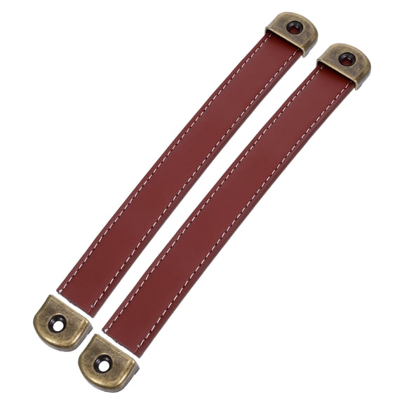 FENGGUIQU 2Pcs Brown PU Strap Handle Replacement Parts Retro Door Pulls Ideal for Suitcases Trunks