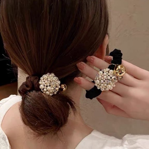 FENGGUIQU 2Pcs Elastic Ponytail Holder Hair Tie Rhinestone Hair Cuffs Accessory