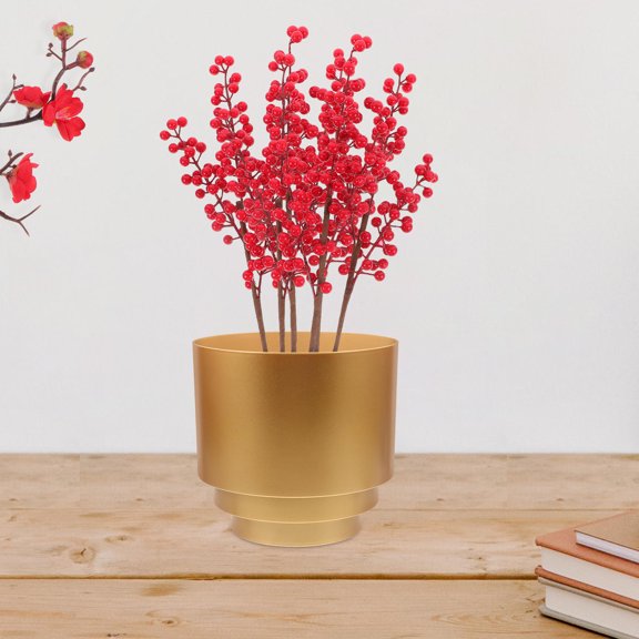 FENGGUIQU 2Pcs Chinese Style Golden Flower Buckets Plastic Vase for Flower Arrangement