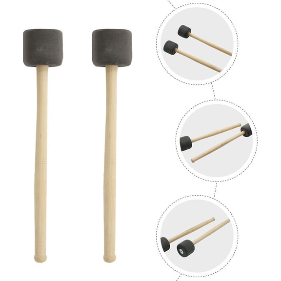 FENGGUIQU 2Pcs Foam Drumstick with Wood Handle Beige for Drum Percussion Instrument Parts