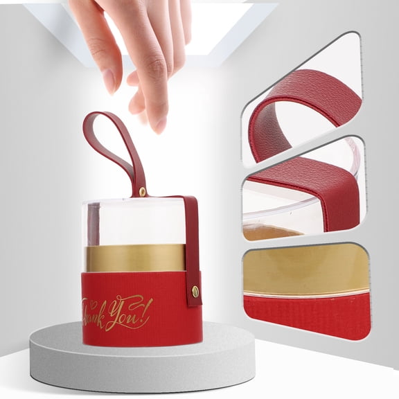 FENGGUIQU 2Pcs Red Cylinder Portable Packaging Box with Transparent Lid for Snacks