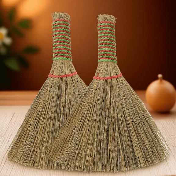 FENGGUIQU Set of 2 Ergonomic Miscanthus Dust Brushes for Indoor Cleaning, Sweeping, and Dust Removal Tasks