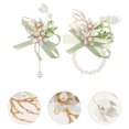 thumbnail image 1 of FENGGUIQU 2Pcs Bridesmaid Flower Bracelet Green Wristband Romantic Corsage for Wedding, 1 of 4
