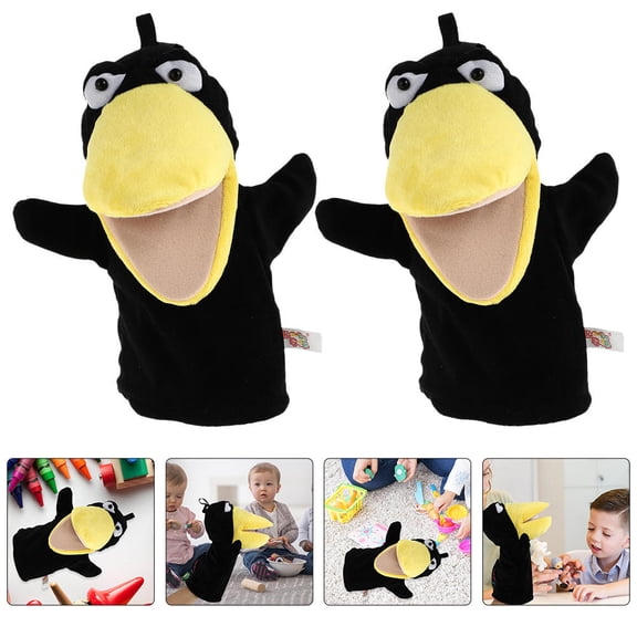 FENGGUIQU 2Pcs Crow Stuffed Animal Puppet Black Plush for Story Telling Interactive Playing
