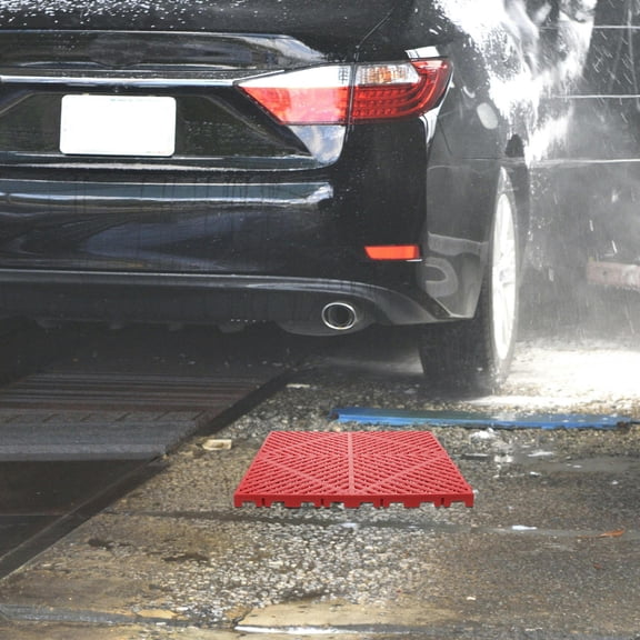FENGGUIQU 2Pcs Interlocking Red Floor Grates for Garage with Fast Water Flow and Anti Slip Safety