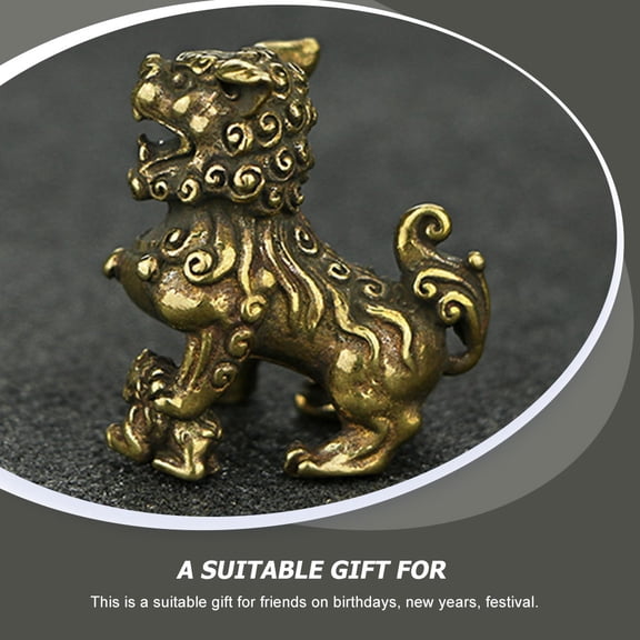 FENGGUIQU Light Brown Copper Mini Lion Shape Decoration for Desktop Home Shelf 2 Pieces