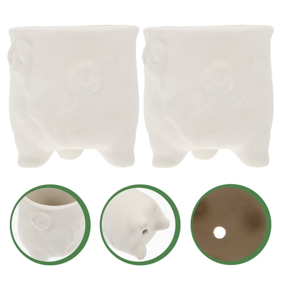 FENGGUIQU White Ceramic Flowerpots DIY Graffiti for Home and Office 2Pcs