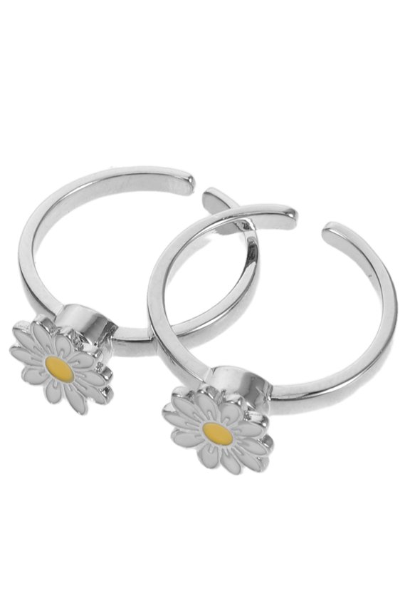 2Pcs Plated Silver Adjustable Daisy Rings with High Speed Spinning Design for Desk Fidget Decor