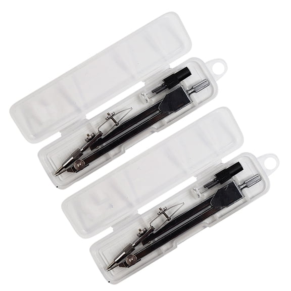 FENGGUIQU Student Drawing Compasses Silver Iron Plastic Clear Smooth Circles 2Pcs