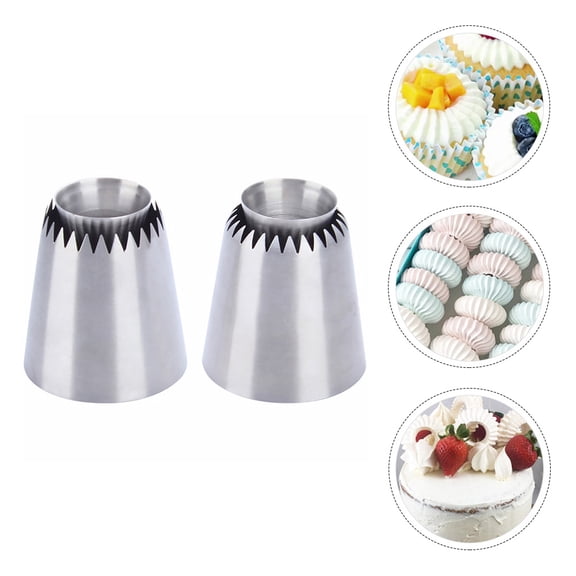 FENGGUIQU 2Pcs Silver Reusable Piping Nozzles Tips for Cake Decoration and Pastry Decoration