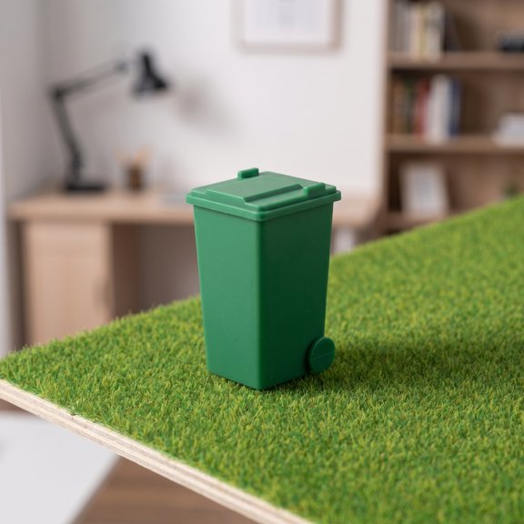 FENGGUIQU 2Pcs Small Green Trash Bin with Lid for Dollhouse Sand Table Model Display Decor