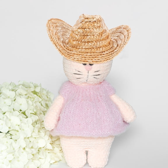 FENGGUIQU 2Pcs Tiny Cowboy Hat in Light Brown Straw Keeps Shape for Pet Accessories and Summer Party