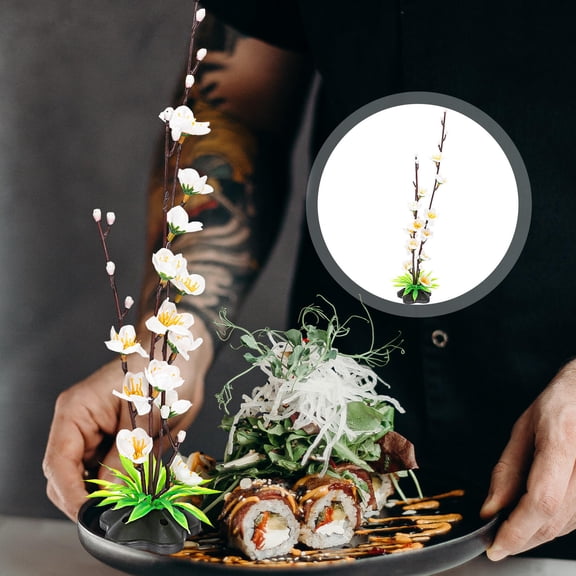 FENGGUIQU 2-Pack White Artificial Flowers for Sashimi Tray Decor, Rustic Kitchen Table Centerpiece Decoration