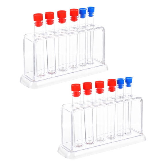 FENGGUIQU 2Sets Clear Plastic Test Tubes with Rack Assorted Colors Durable Tube Holder Stand for Laboratory Use
