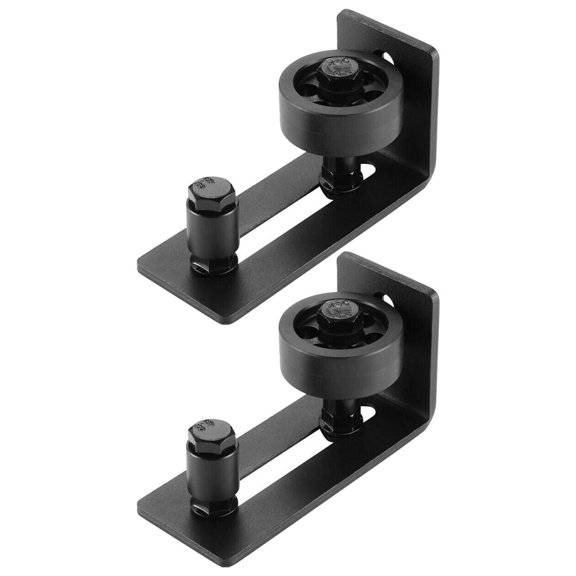 FENGGUIQU 2Pcs Barn Door Bottom Floor Guide Adjustable Carbon Steel Stay Roller Black Metal