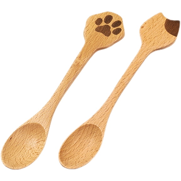 FENGGUIQU 2-Pack Cat Design Wooden Spoons with Smooth Finish, Easy to Clean Kitchen Utensils for Home and Restaurant Use